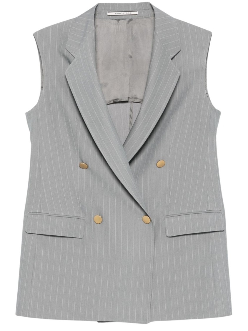 Shop Tagliatore Tailored Grey Sleeveless Blazer With Gold-tone Buttons