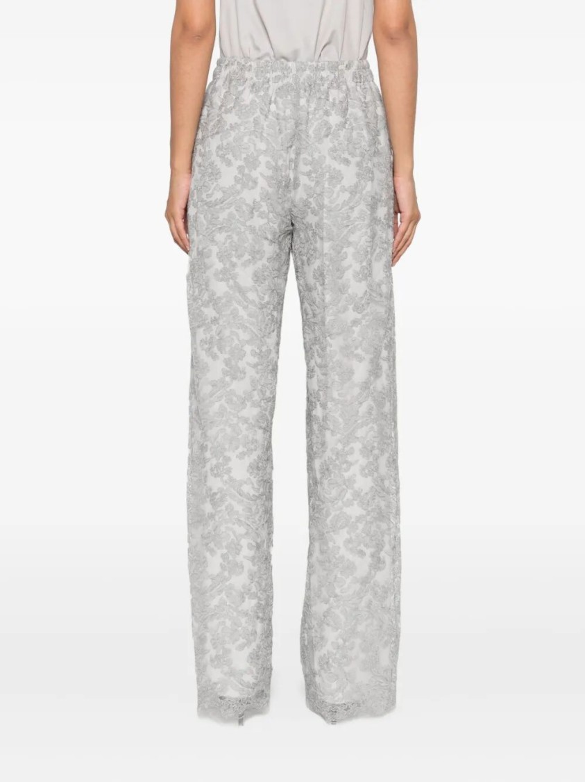 Ermanno Scervino Wide-leg Pants With Delicate Lace Overlaywaistband In Gray