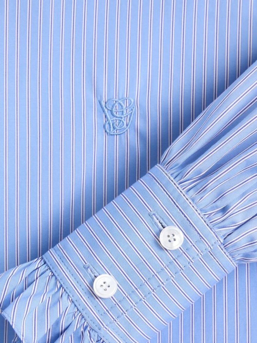 Valentino Classic Striped Cotton Top With Ruffled Collar In Blue