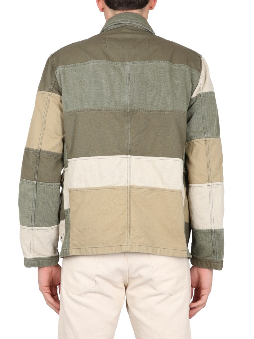 Fay Khaki Green Patchwork Jacket With Buckles In Cotton Man