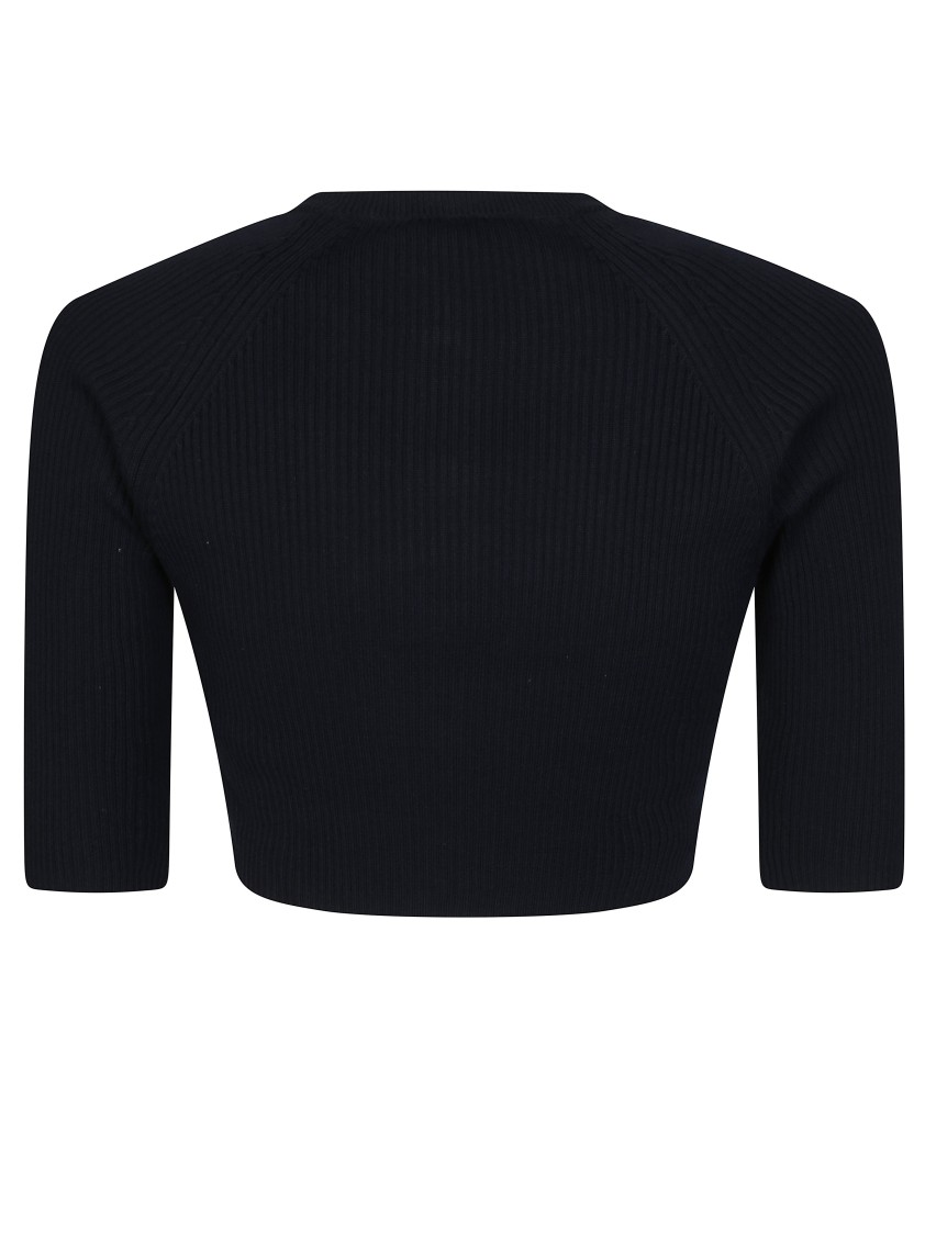 Max Mara Cropped Cardigan With Ribbed Texture And Button-down Front In Black