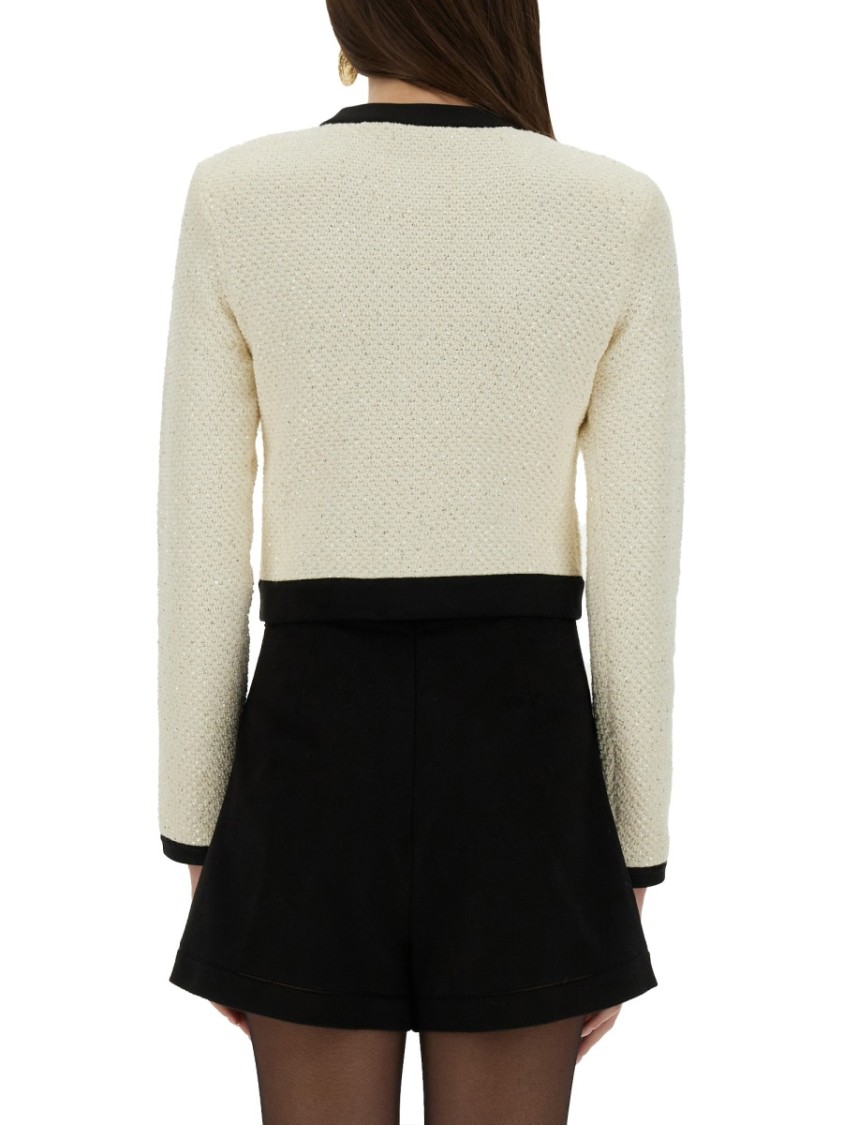 Shop Self-portrait Cardigan With Bow And Sequins In Black
