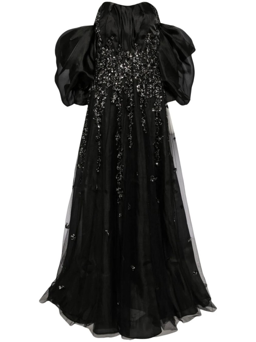 Saiid Kobeisy Organza-abendkleid Mit Perlenverzierung In Black