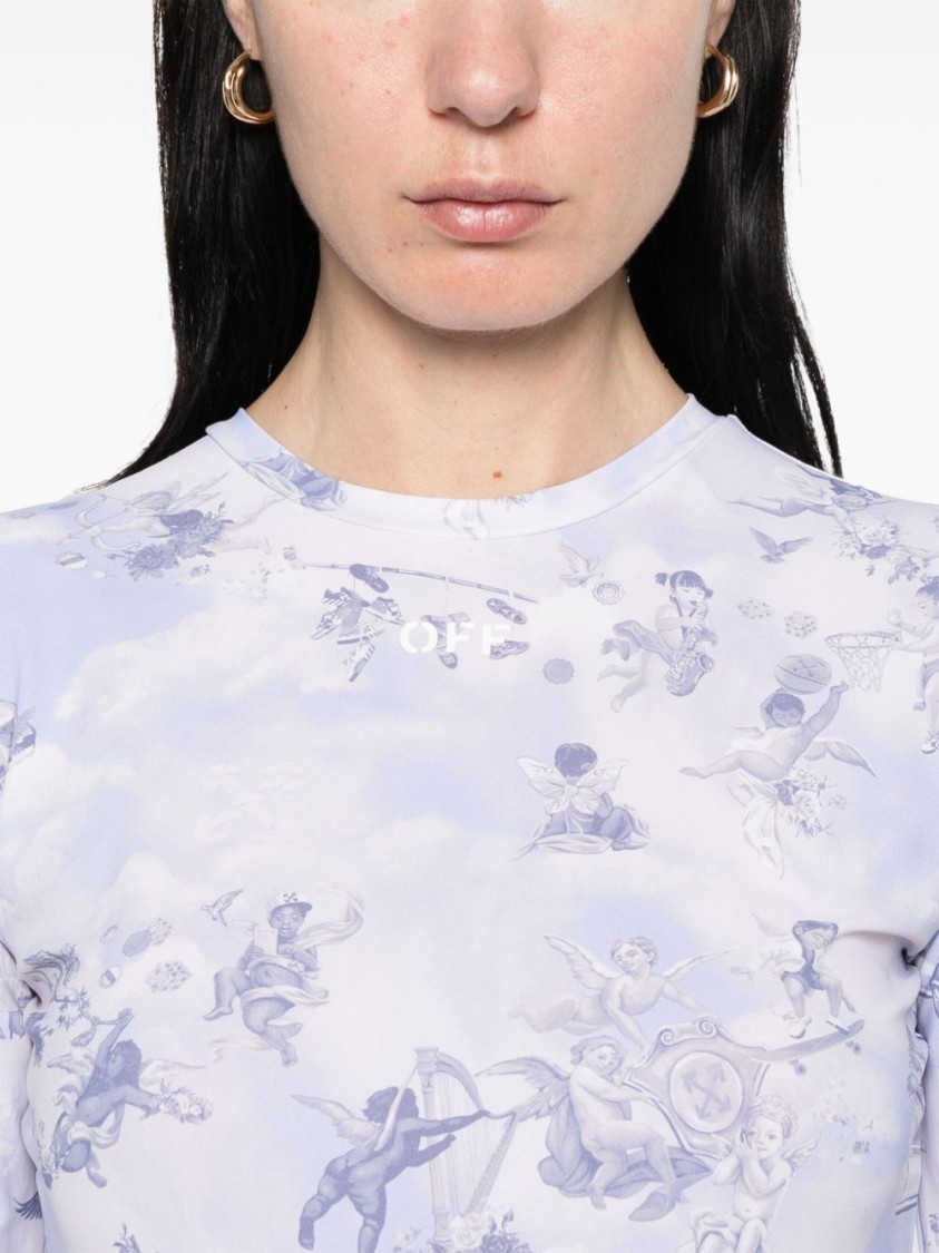 Off-white Light Blue Fresco-print T-shirt In Blue