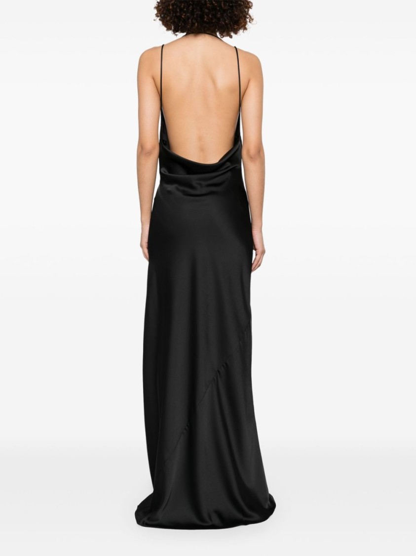 The Andamane Flowing Evening Dress With Deep Cowl Neckline In Black