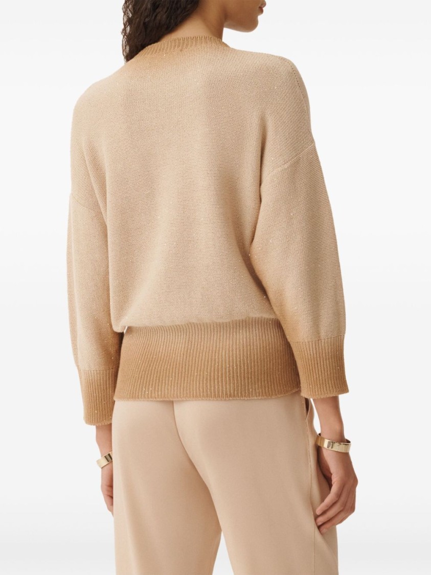 Fabiana Filippi Ribbed Beige Sweater With Classic Round Neckline In Brown