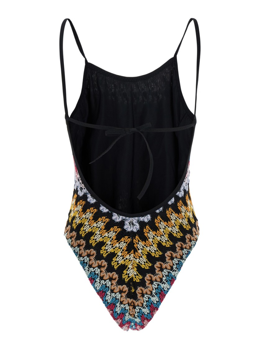 MISSONI MISSONI HALTERNECK ONE-PIECE WITH ZIG-ZAG CROCHET MOTIF