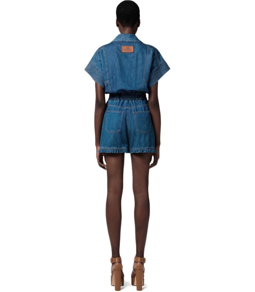 Elisabetta Franchi Blue Denim Short Jumpsuit In Blue