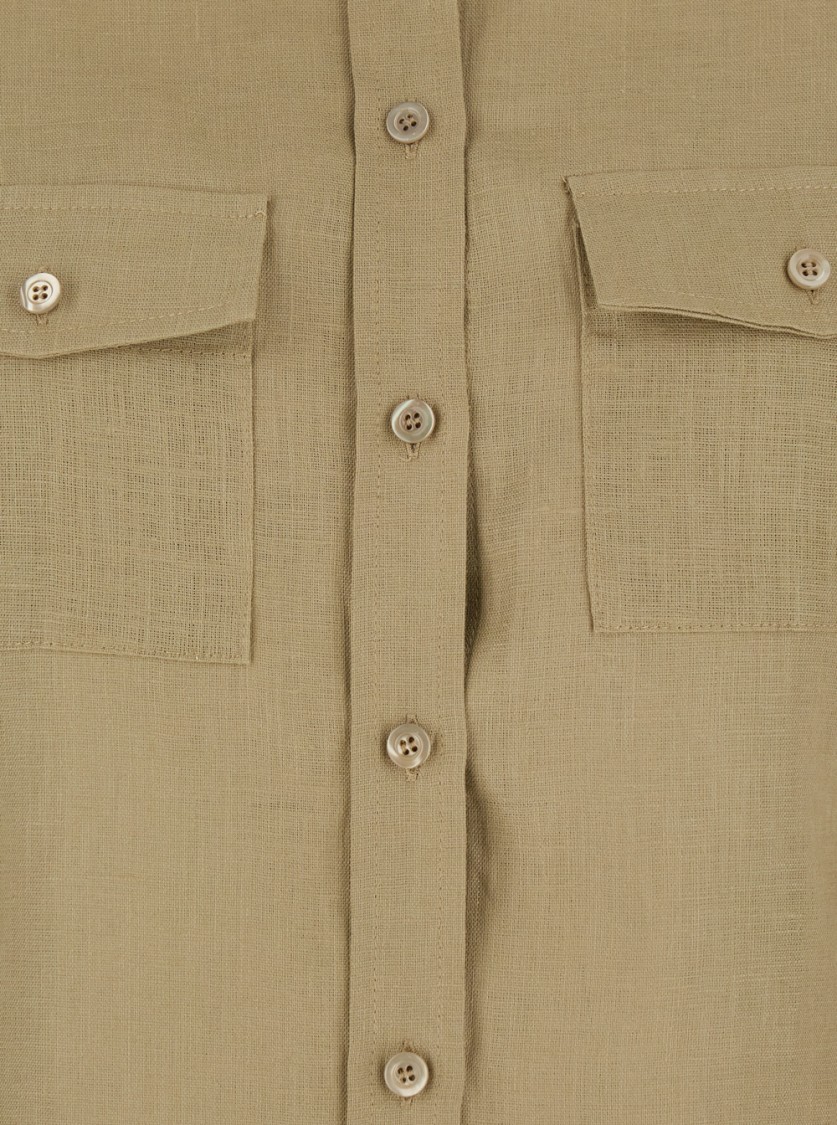 Shop Semicouture Semi Couture Beige Linen Shirt With Chest Patch Pockets In Neutrals