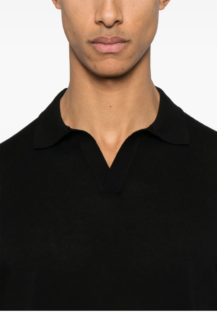 TAGLIATORE TAGLIATORE CLASSIC BLACK POLO SHIRT WITH V-NECK DESIGN