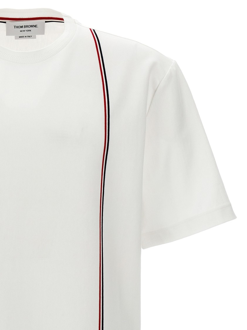 Thom Browne Crewneck T-shirt With Tricolor Intarsia In White