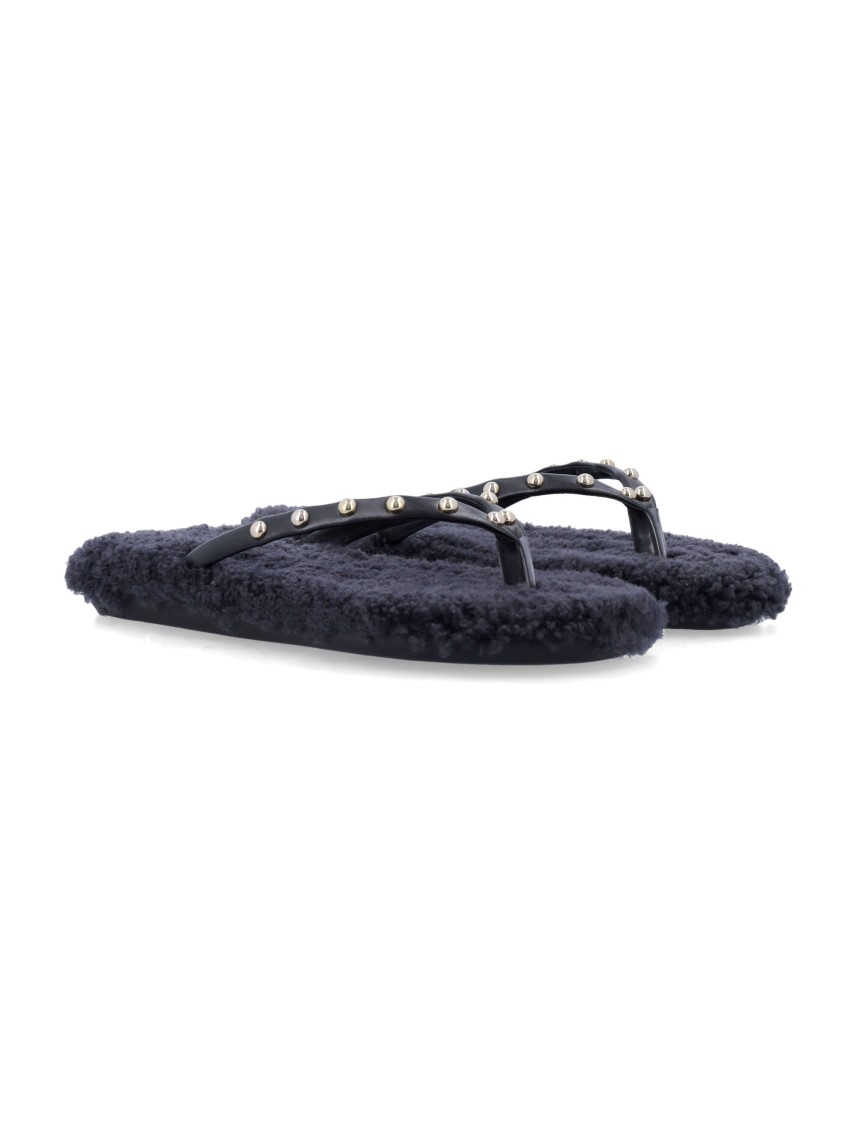 Ancient Greek Sandals Furry Slide Stud Strap Rubber Sole In Black