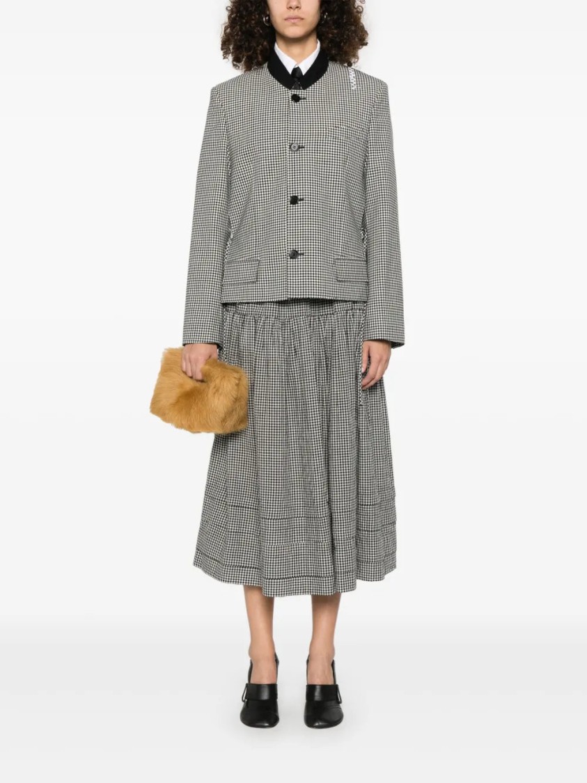 Marni Checked Straight Fit Cropped Wool Jacket In Black