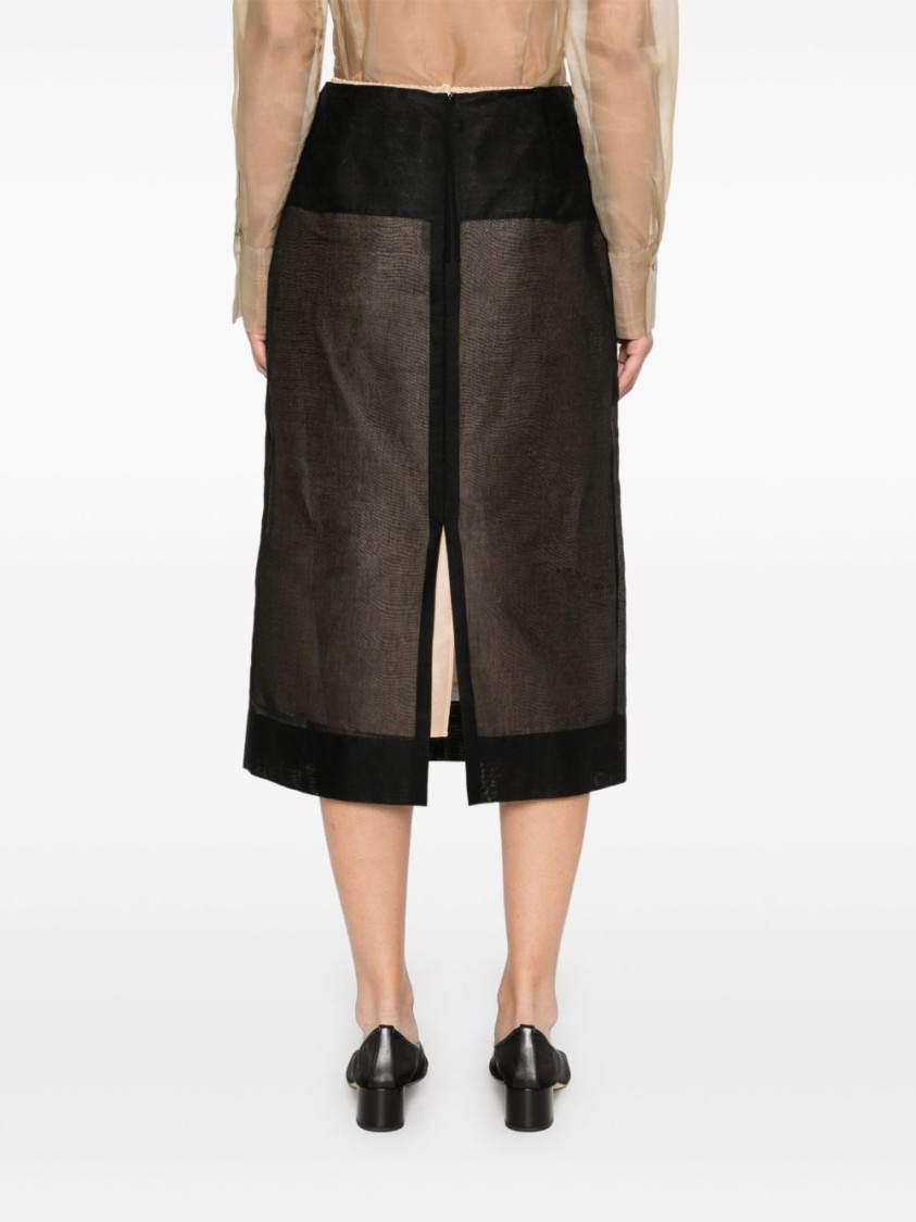 Shop Carven Black Cotton Midi Skirt With Silk Lining