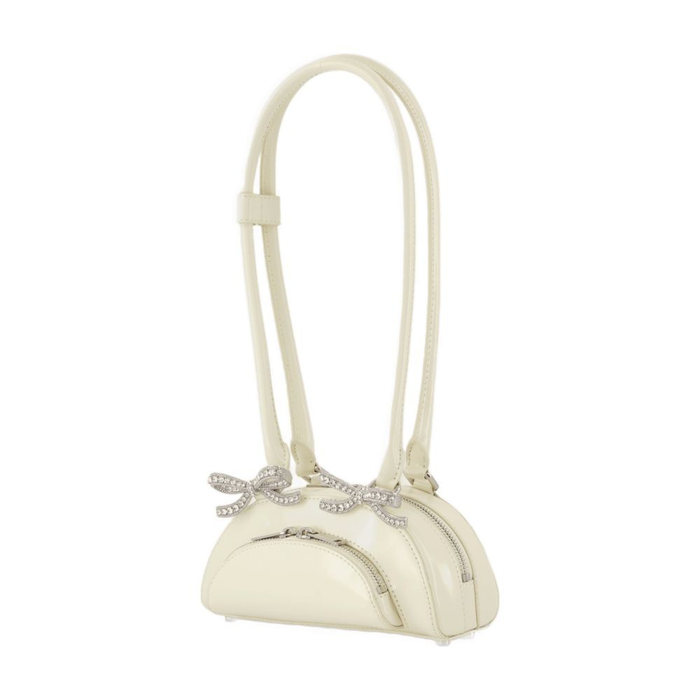 Shop Self-portrait Curved Mini Shoulder Bag - Leather - Neutral In Neutrals