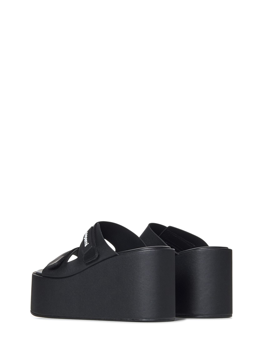 Coperni Black Wedges With Logo Patch On The Front And Touch-strap Closure In Leather Woman In Grey