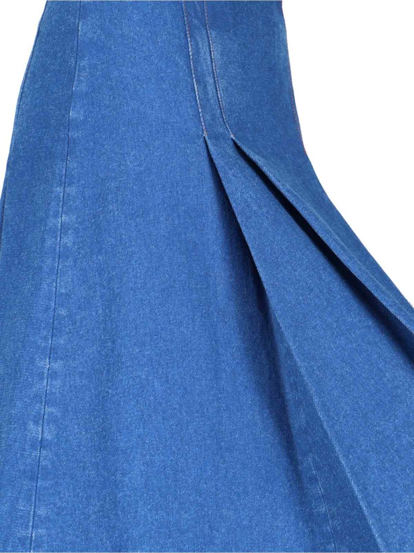Marni Denim High Waist Midi Skirt With Pleated Detail In Blue