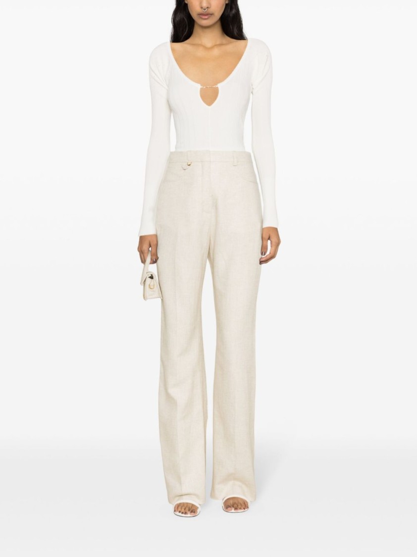 Shop Jacquemus Matte White Ribbed Viscose T-shirt