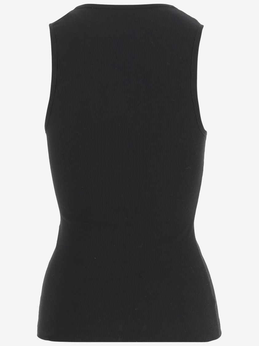 Shop Ferragamo Salvatore Cotton Tank Top With Shaped Neckline In Black