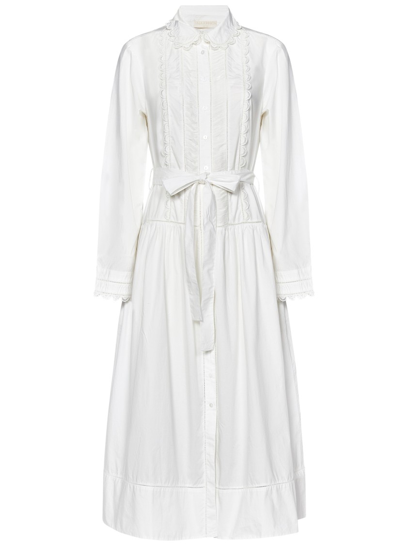 Ulla Johnson White Cotton Poplin Midi Shirt Dress In White