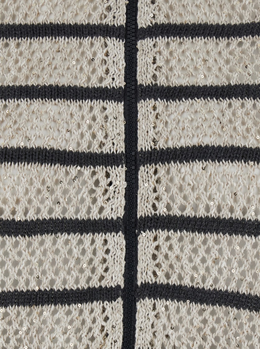 BRUNELLO CUCINELLI BRUNELLO CUCINELLI RELAXED FIT TOP WITH HIGH COLLAR AND STRIPED PATTERN