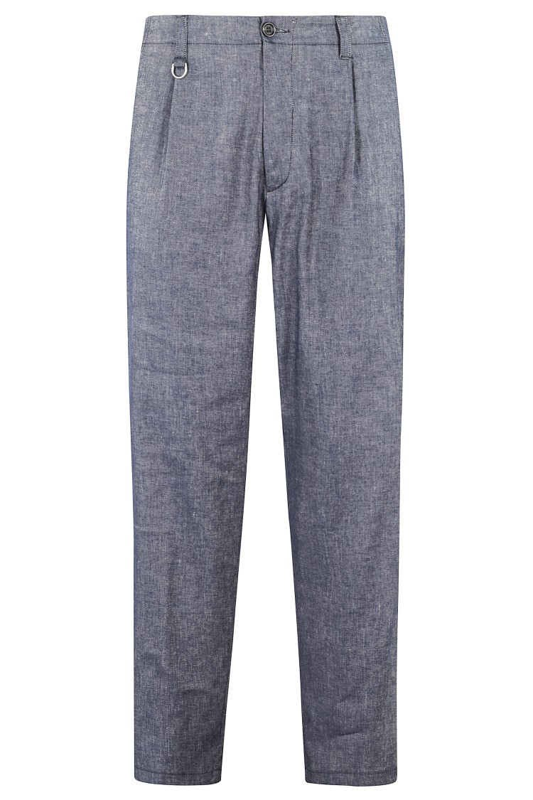 Shop Paolo Pecora Tailored Stretch Linen Pants With Classic Waistband In Blue