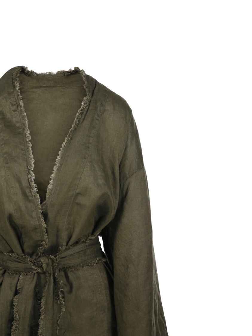 P.A.R.O.S.H PAROSH RELAXED-FIT LINEN KIMONO WITH FRAYED EDGES