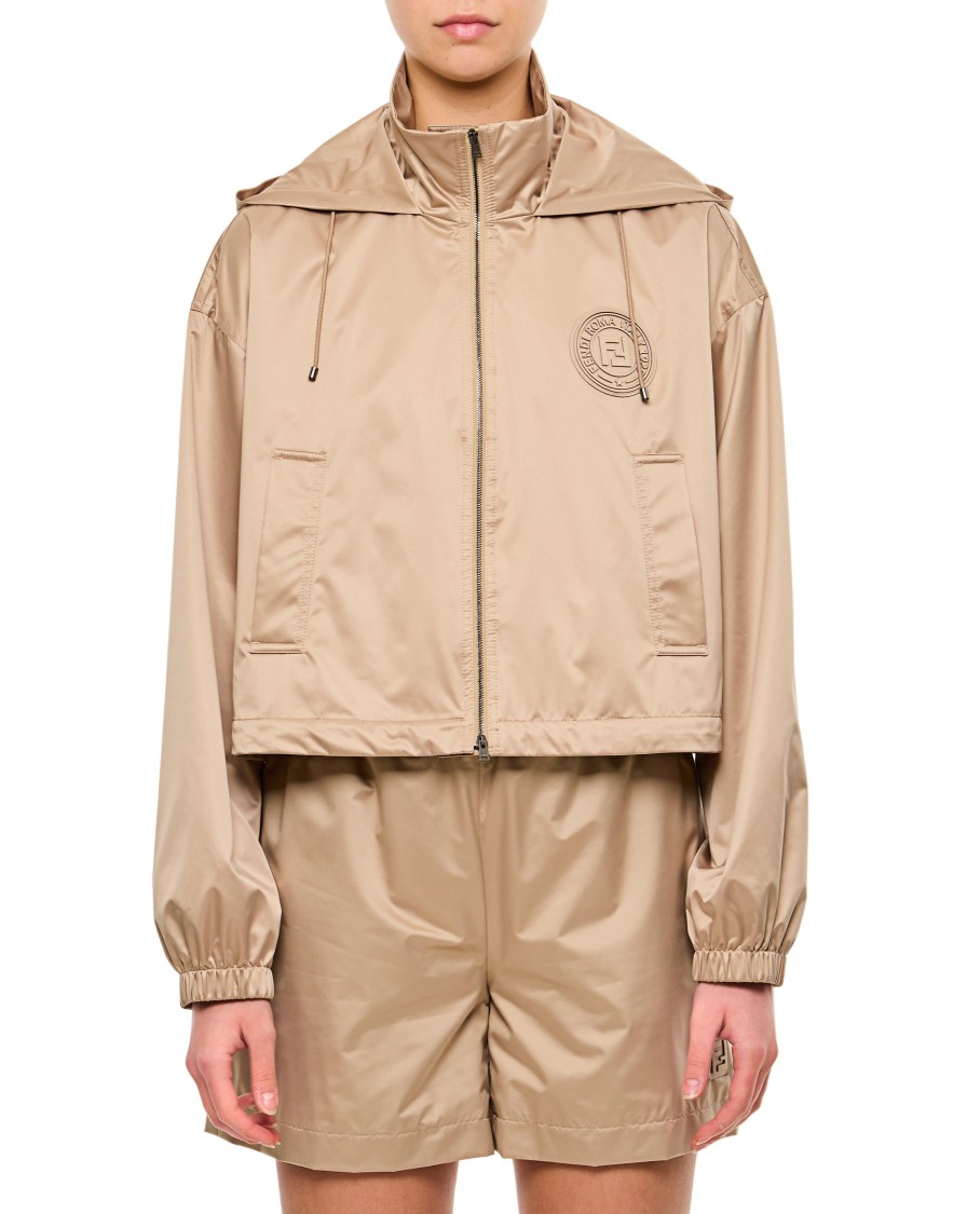 Fendi Women Cappuccino Polyester Windbreaker In Neutral