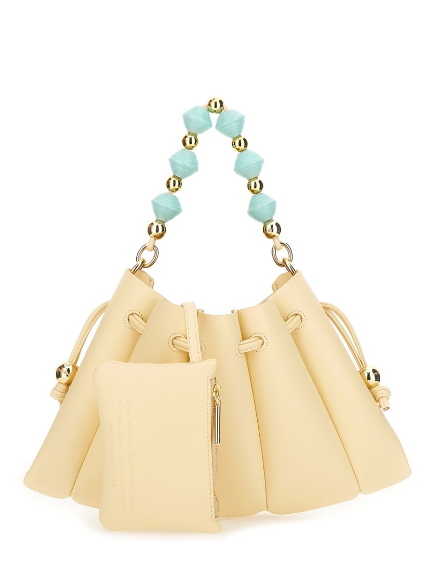Themoirè Beaded Handle Pleated Design Bag In Neutral