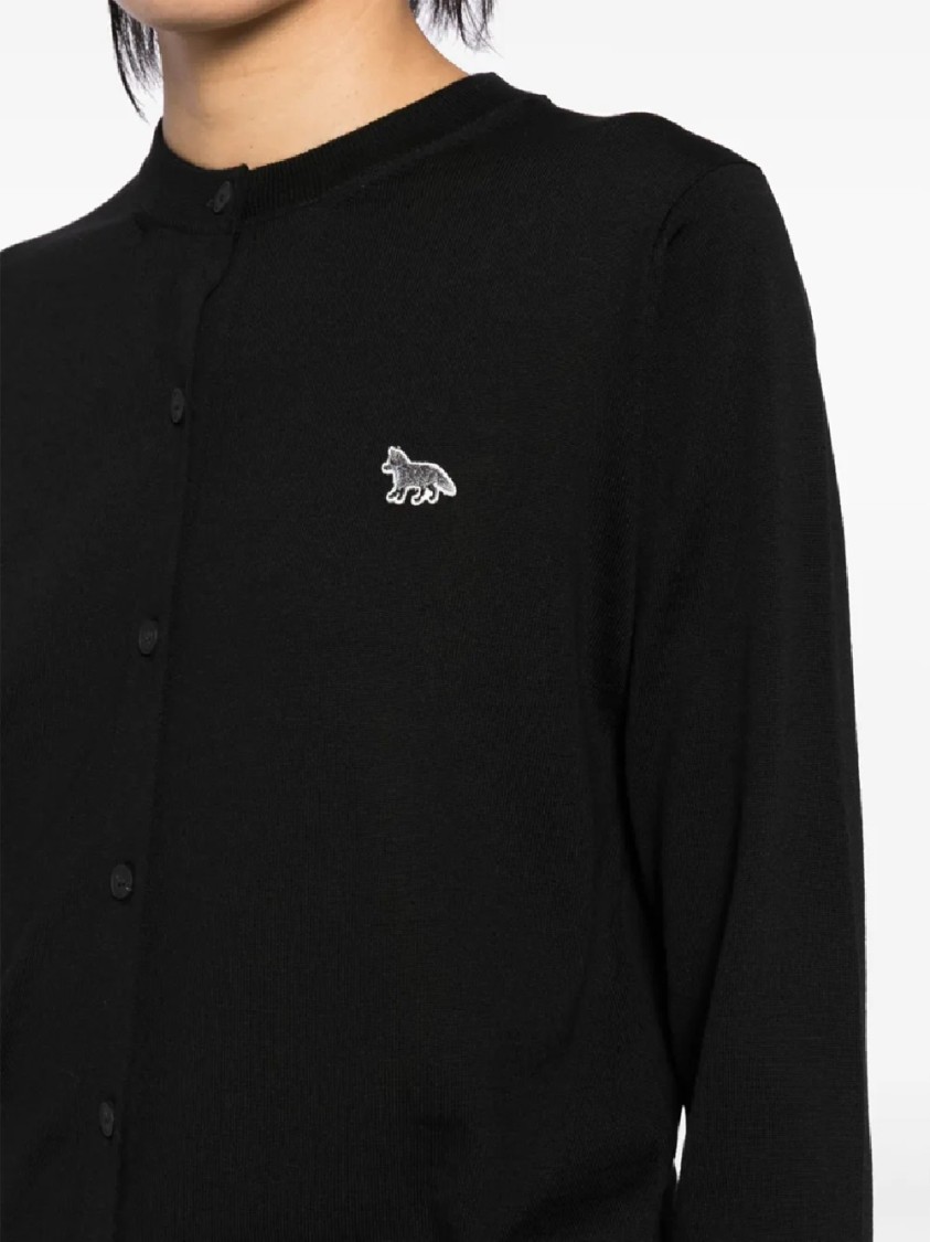 Maison Kitsuné Black Cardigan With Baby Fox Logo Patch Applied On The Front In Wool Woman In Black