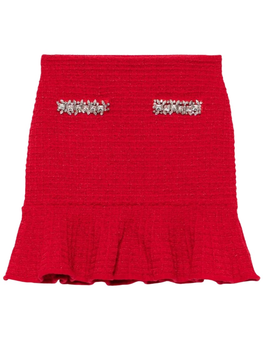 Shop Self-portrait Mini Skirt With Rhinestones In Red