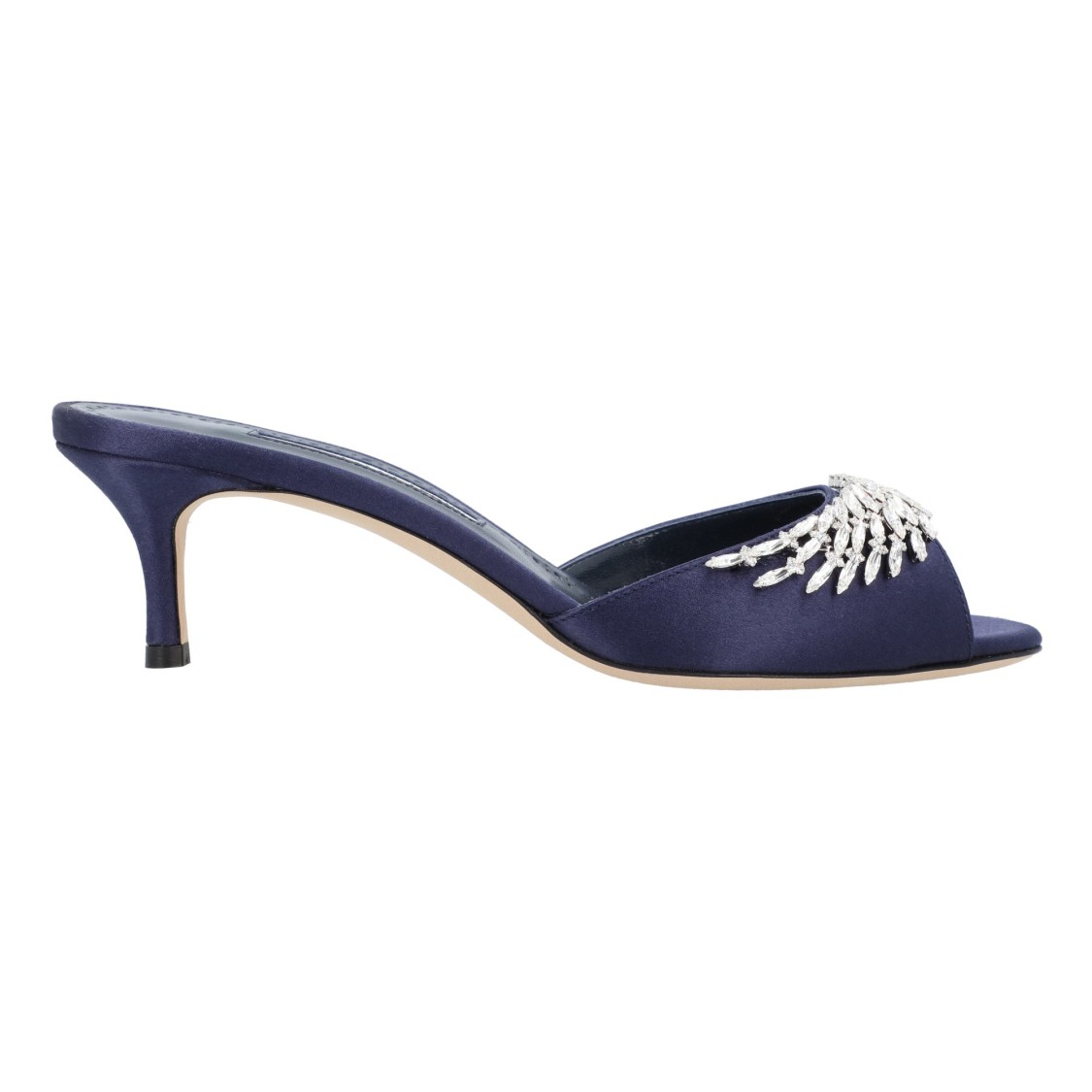 Manolo Blahnik Lumada 50 Navy Satin Mules In Blue