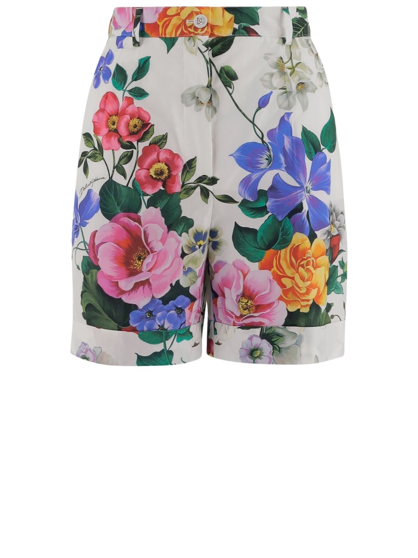 Dolce & Gabbana Multicolor Bermuda Shorts With All-over Floral Pattern Print In Cotton Woman In Multicolor