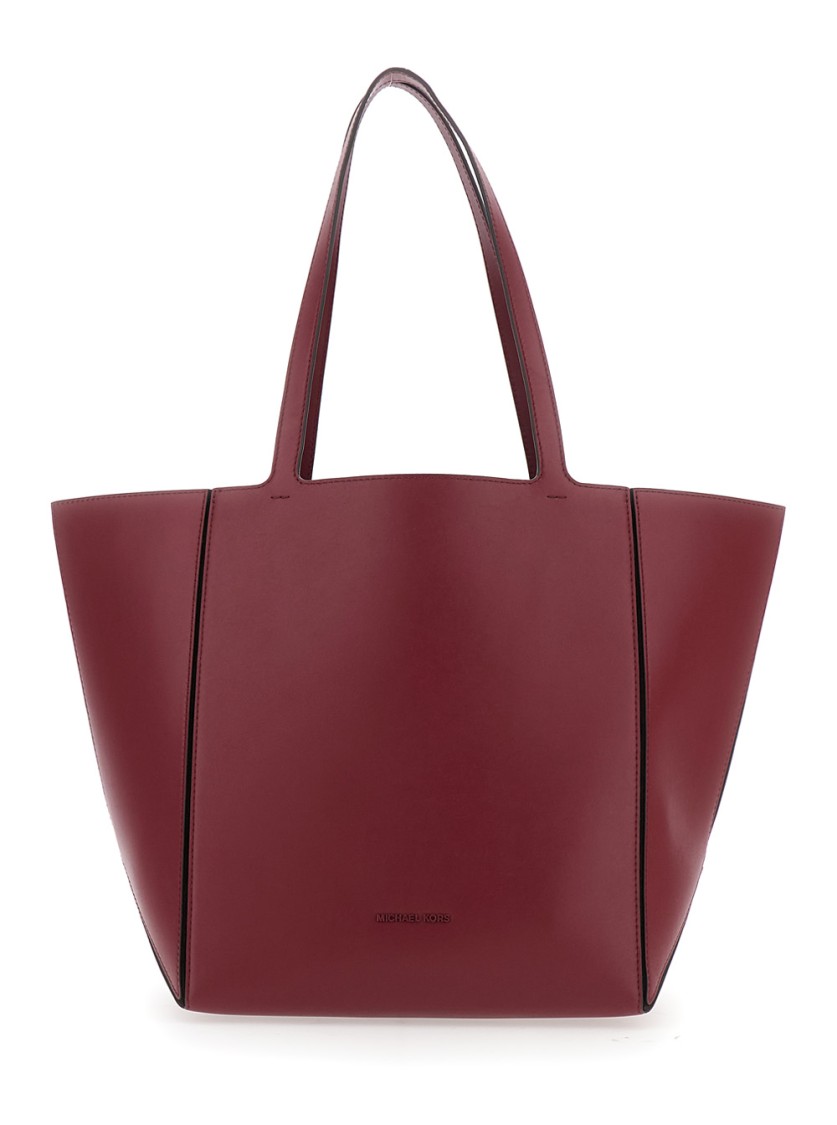 Michael Michael Kors Structured Red Cow Leather Jordi Tote In Burgundy