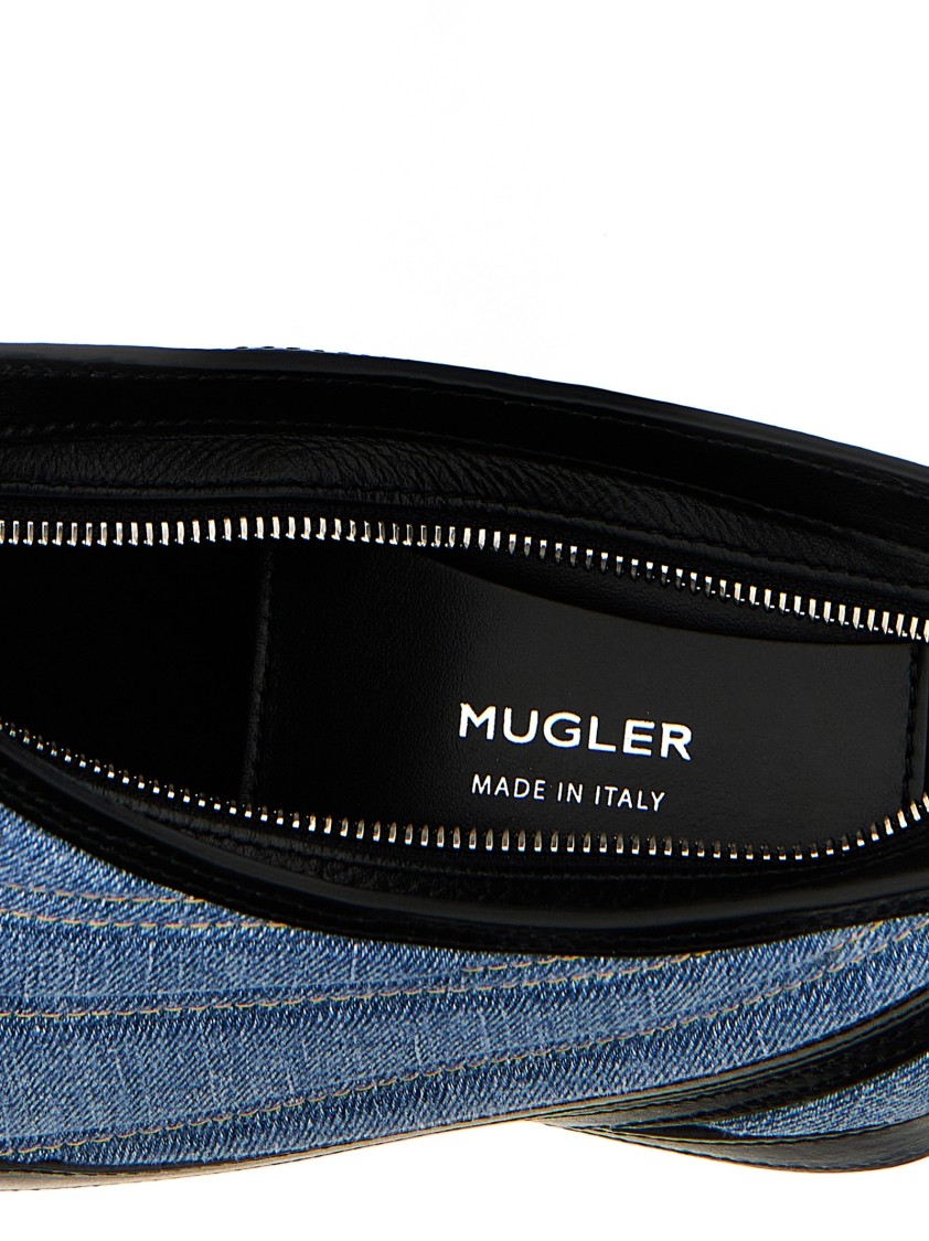 Mugler 'small Denim Spiral Curve 01' Shoulder Bag In Blue