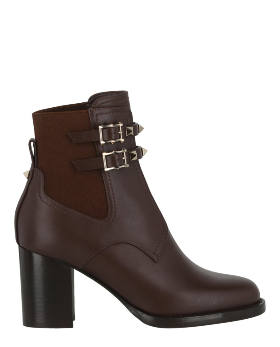 Valentino Rockstud Calfskin Buckle-strap Ankle Boots