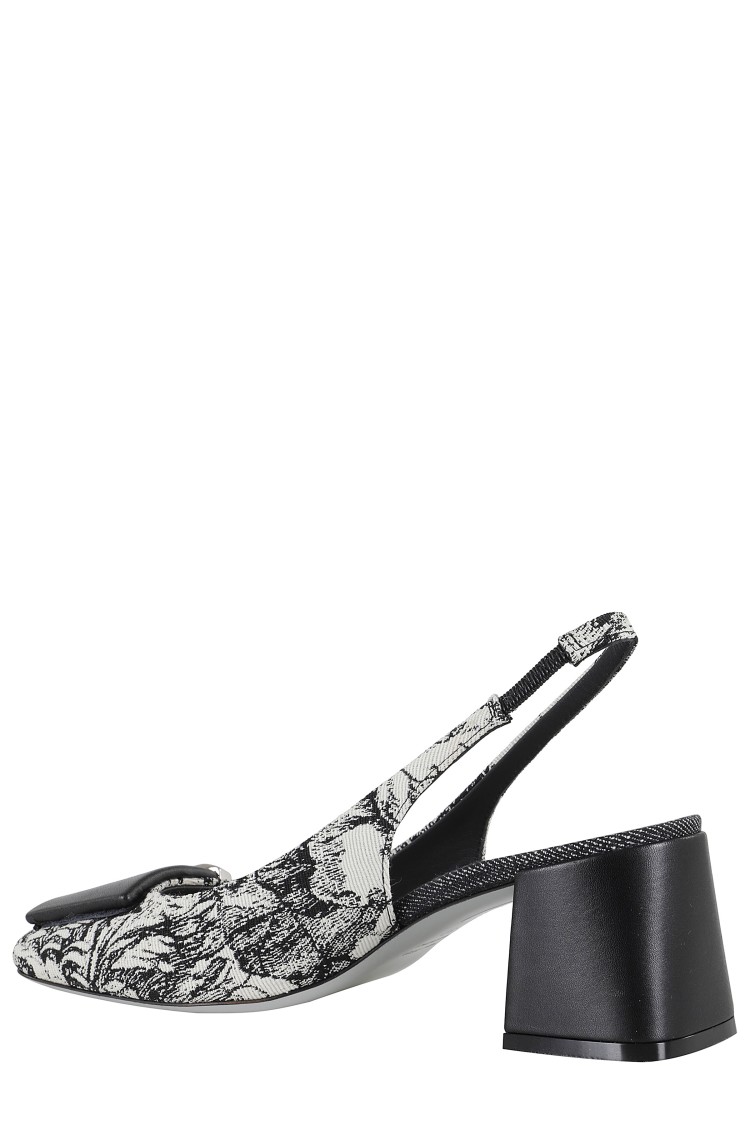 Shop Roberto Festa Slingback Juin With Sculptural Heel And Jacquard Detailing In Grey