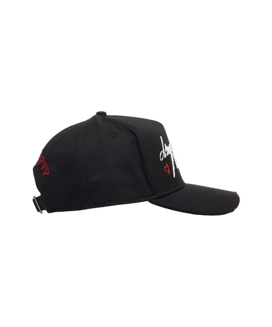 Dsquared2 Distressed Black Baseball Cap With Embroidered Logos In Black