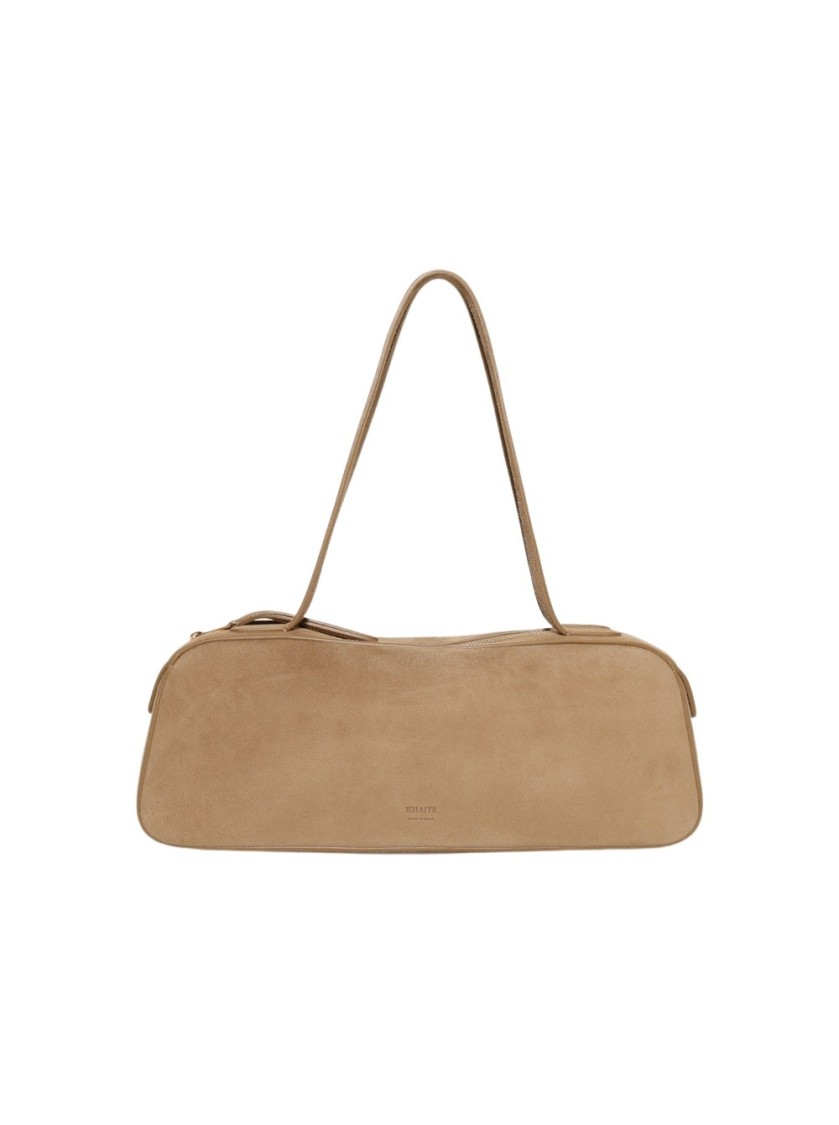 Khaite Sleek Suede Kid Leather Shoulder Bag In Neutrals