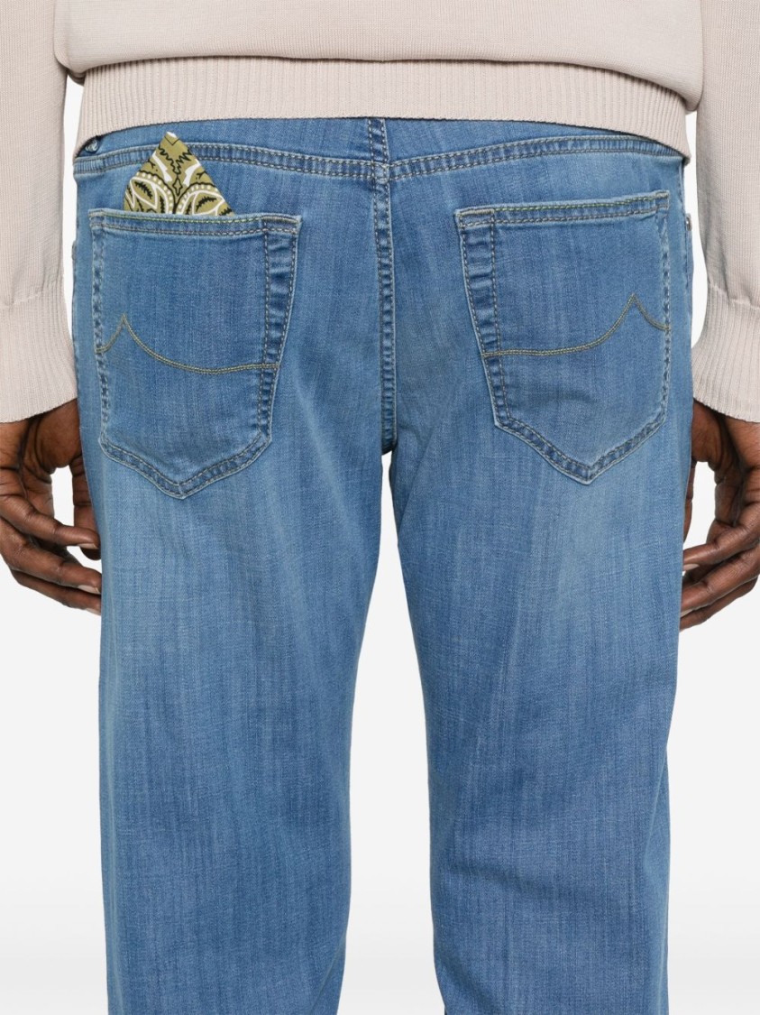 Jacob Cohen Tailored Blue Cotton Blend Jeans With Subtle Fade