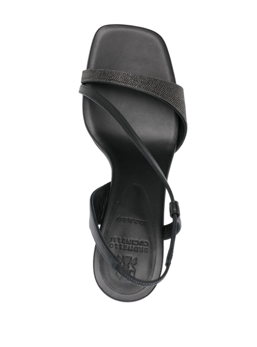 サンダル・ミュール Brunello Cucinelli Black Leather Sandals With Textured Band Brunello Cucinelli Black Leather Sandals With Textured Band
