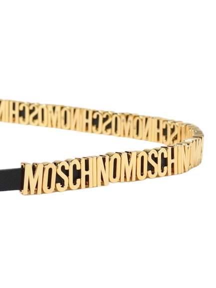ベルト Moschino Gold Leather Belt With Bold Logo Detailing Moschino 1990s Gold Tone Logo Black Leather Belt – Vintage