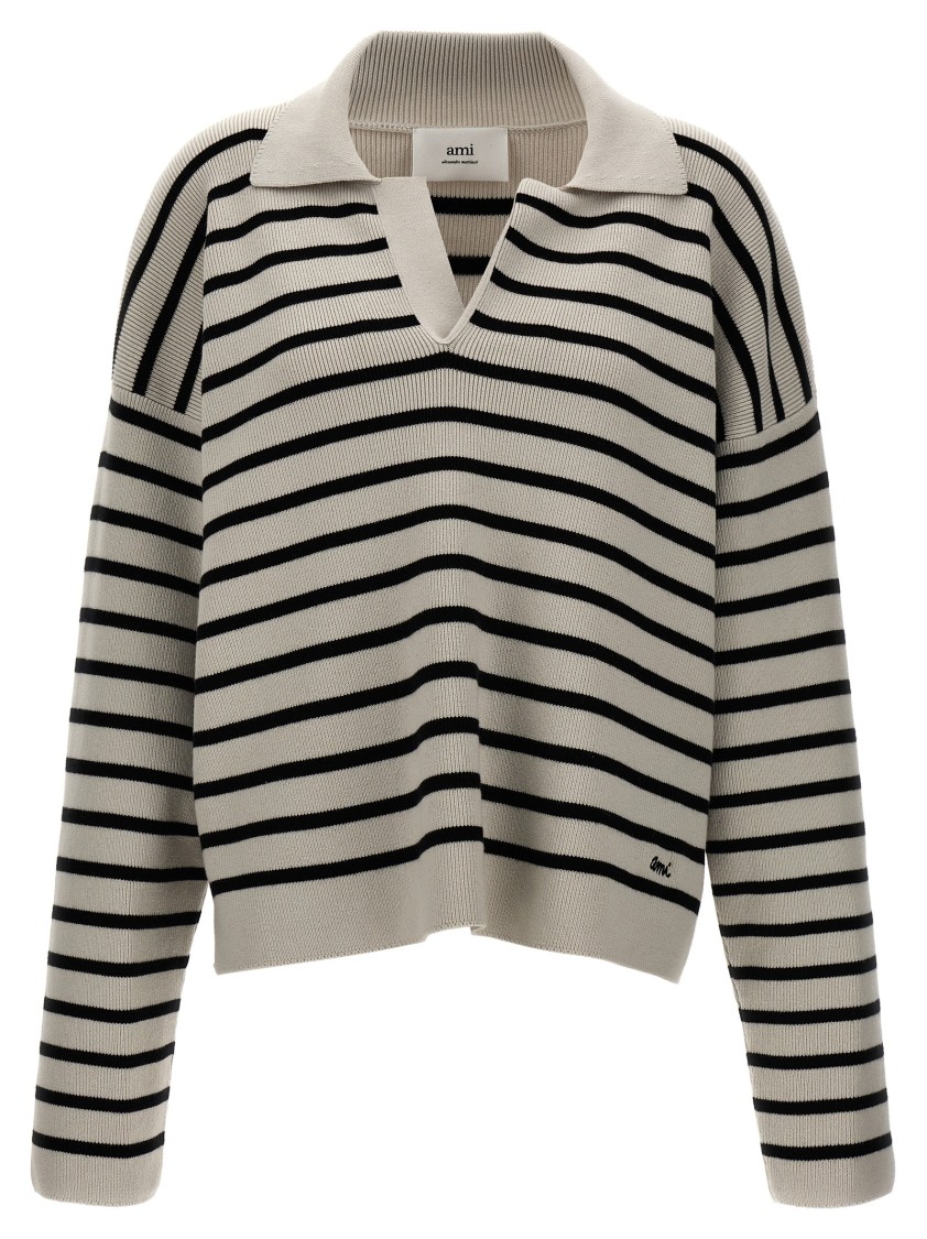 Ami Alexandre Mattiussi Ami Paris Striped Polo Sweater In Gray