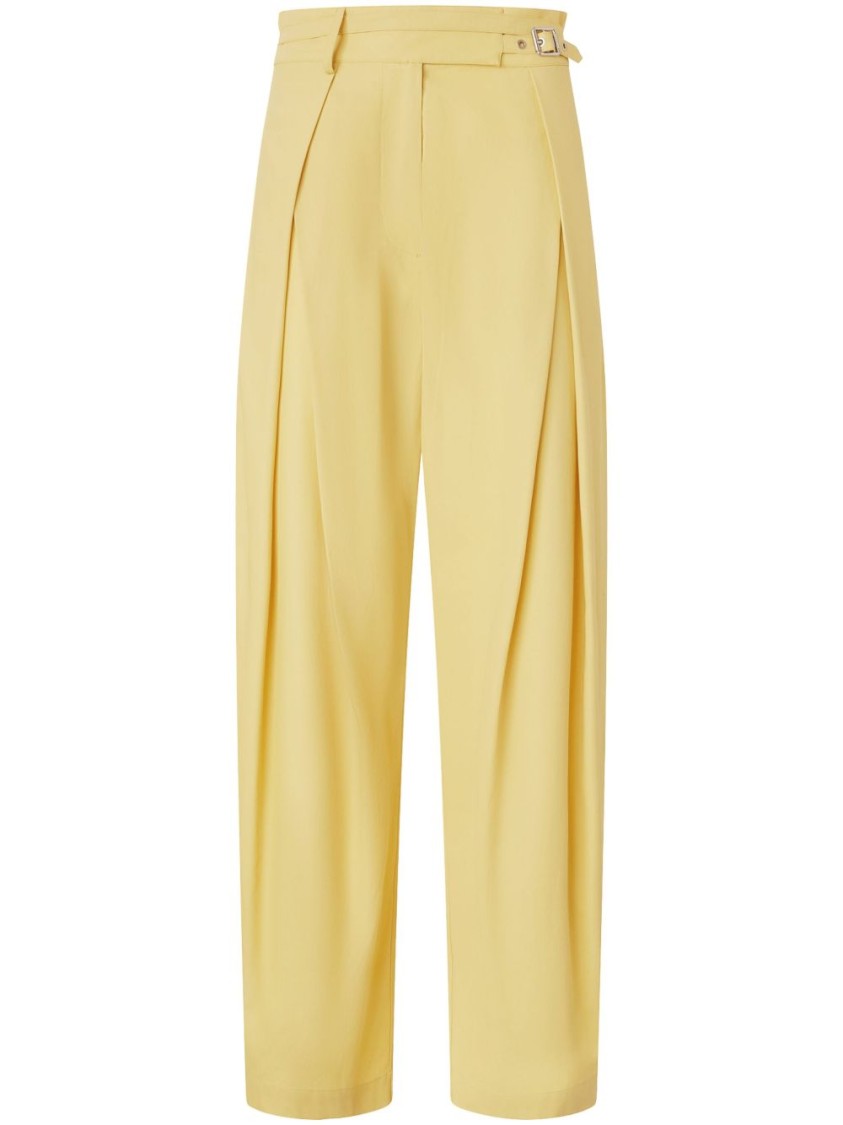 Pinko Belted Butter Yellow Trouser With Layered Details In Yellow