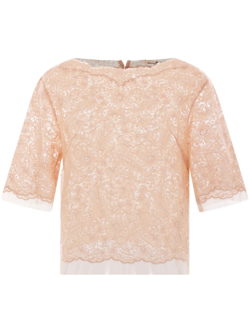 Ermanno Scervino Delicate Lace-overlay Top With Tulle Inserts And Rear Button Fastening In Multi
