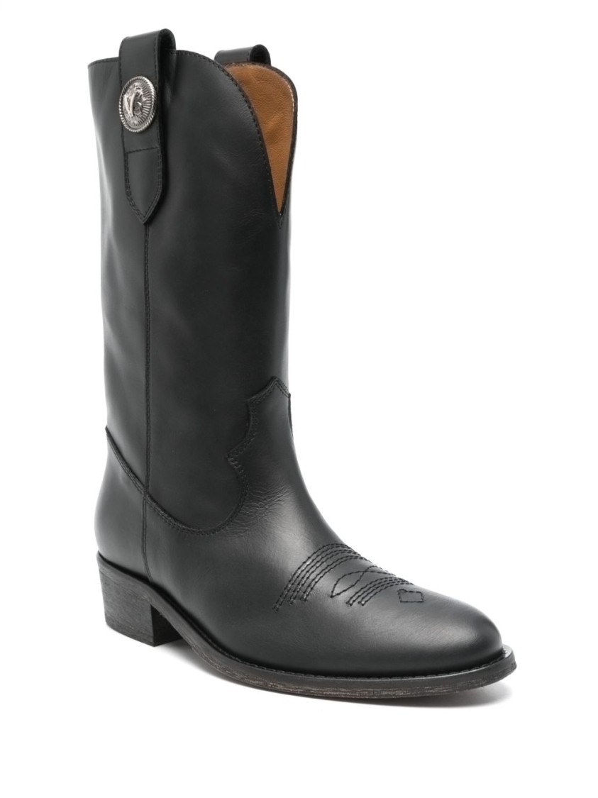 Shop Via Roma 15 Black Leather Texan Ankle Boots