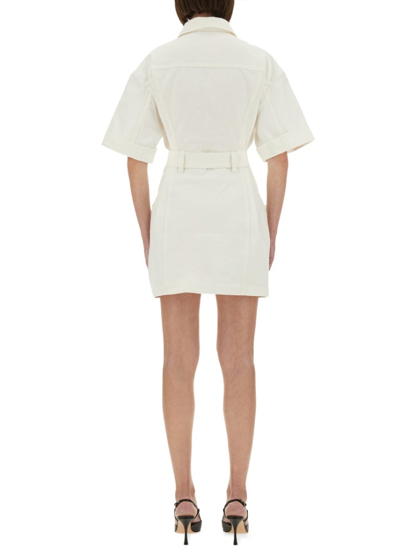 Balmain Short Dress With Belted Waist And Front Pockets In White