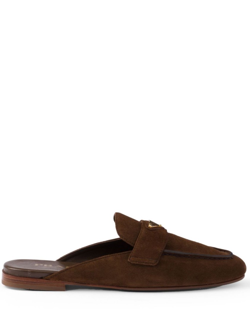 Prada Round Head Muller Shoes In Brown
