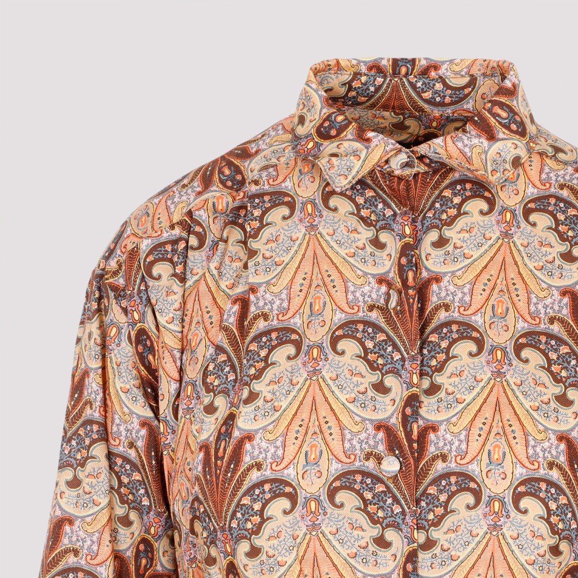 ETRO ETRO BROWN WOOL AND SILK PRINTED SHIRT DRESS