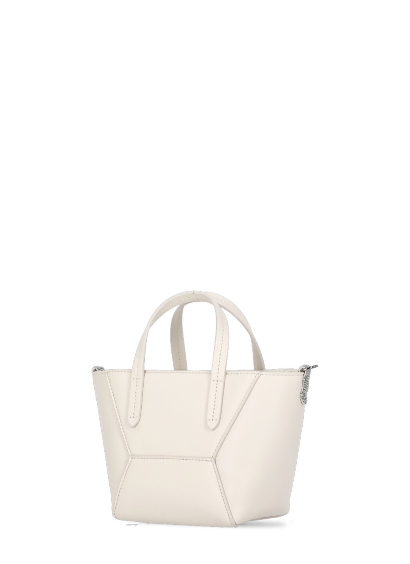 BRUNELLO CUCINELLI BRUNELLO CUCINELLI IVORY LEATHER HANDBAG WITH CONTRASTING LOGO 